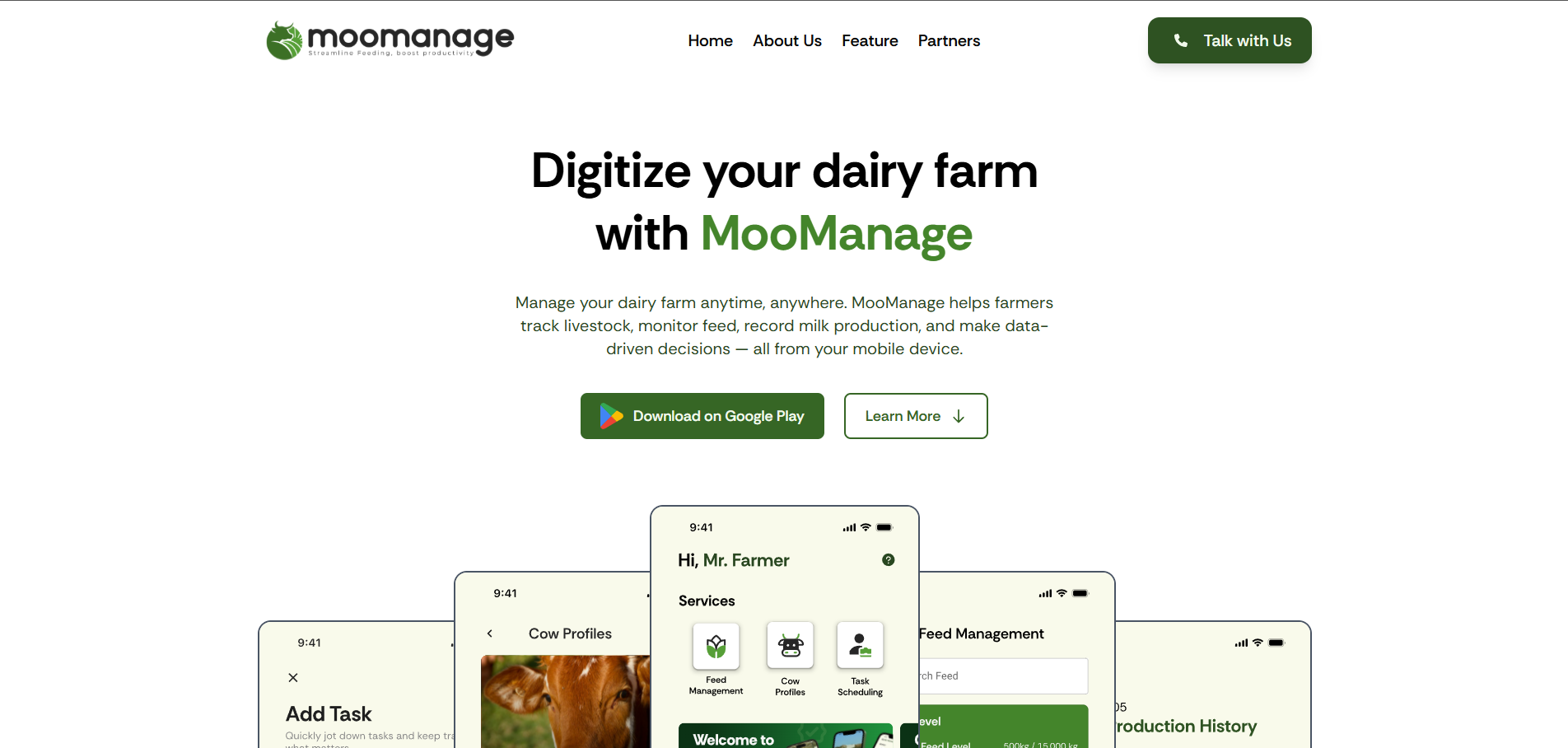 MooManage landing page top fold