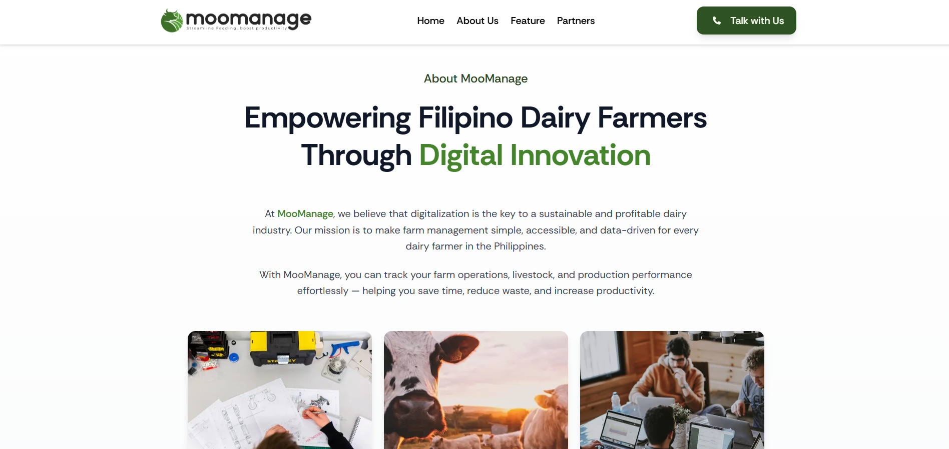 MooManage Landing screen 2